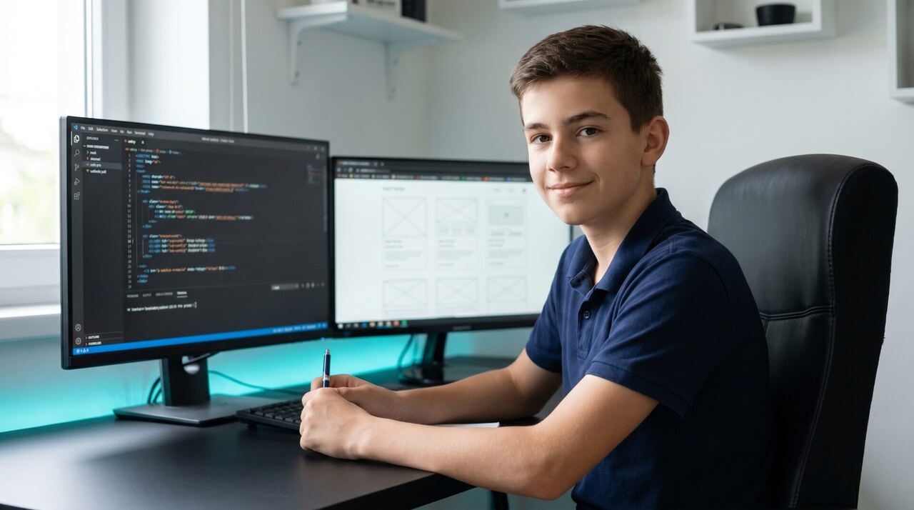 Young founder coding a website